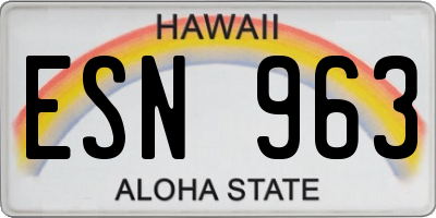 HI license plate ESN963