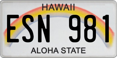 HI license plate ESN981