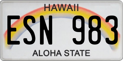 HI license plate ESN983