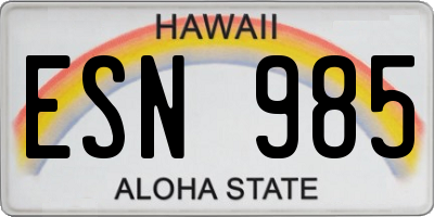 HI license plate ESN985