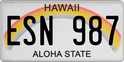 HI license plate ESN987