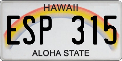 HI license plate ESP315