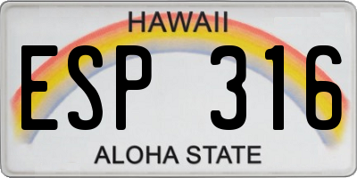 HI license plate ESP316