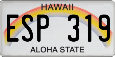 HI license plate ESP319