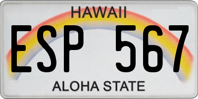 HI license plate ESP567