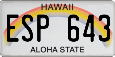 HI license plate ESP643