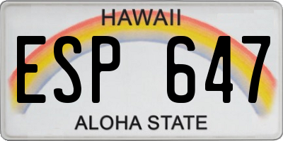 HI license plate ESP647