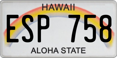 HI license plate ESP758