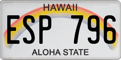 HI license plate ESP796