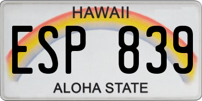 HI license plate ESP839