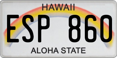 HI license plate ESP860