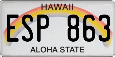 HI license plate ESP863