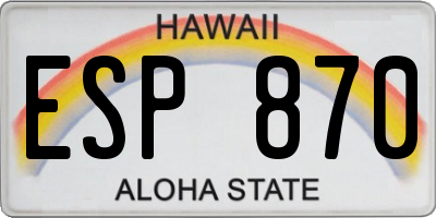 HI license plate ESP870