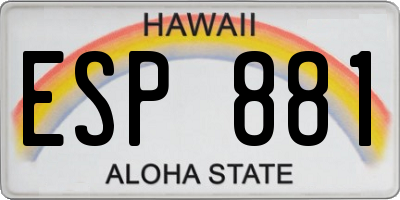 HI license plate ESP881