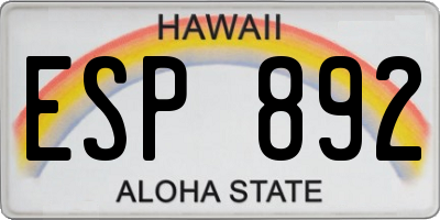 HI license plate ESP892
