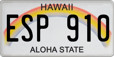 HI license plate ESP910