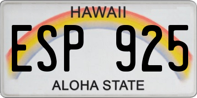 HI license plate ESP925