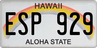 HI license plate ESP929