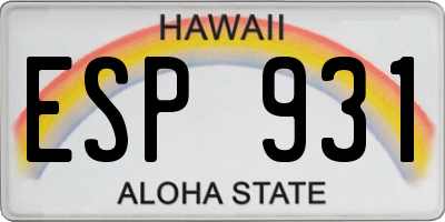 HI license plate ESP931