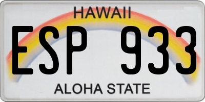HI license plate ESP933