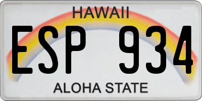 HI license plate ESP934