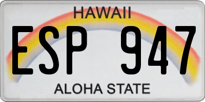 HI license plate ESP947