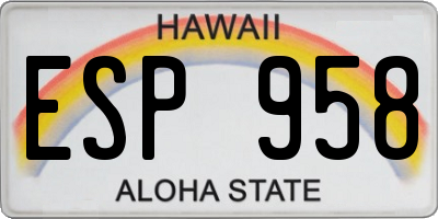 HI license plate ESP958