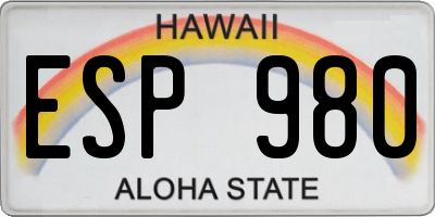 HI license plate ESP980