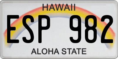 HI license plate ESP982