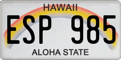 HI license plate ESP985