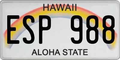HI license plate ESP988