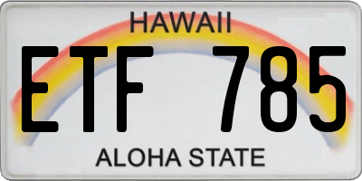 HI license plate ETF785