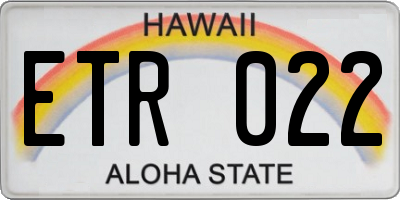 HI license plate ETR022