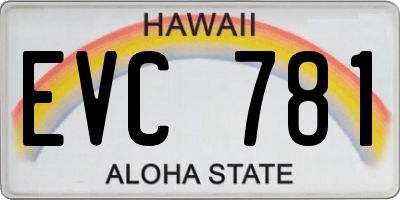 HI license plate EVC781