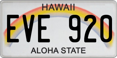 HI license plate EVE920