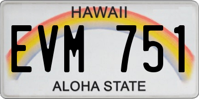 HI license plate EVM751