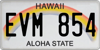 HI license plate EVM854