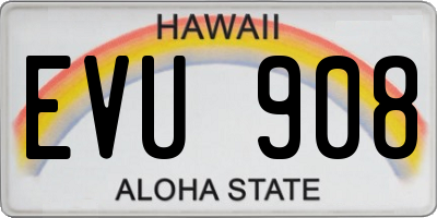 HI license plate EVU908