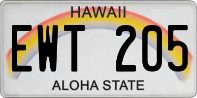 HI license plate EWT205