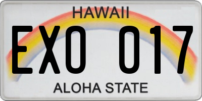 HI license plate EXO017
