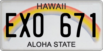 HI license plate EXO671