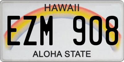 HI license plate EZM908