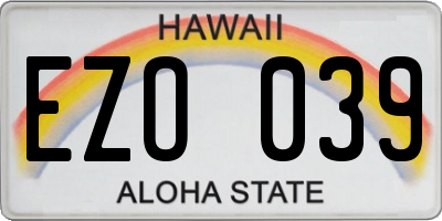 HI license plate EZO039