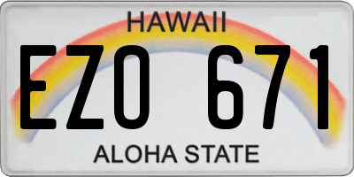 HI license plate EZO671