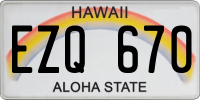 HI license plate EZQ670