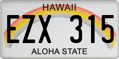 HI license plate EZX315