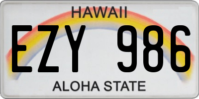 HI license plate EZY986