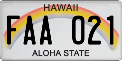 HI license plate FAA021
