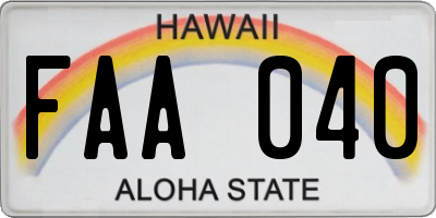 HI license plate FAA040