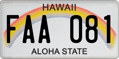 HI license plate FAA081